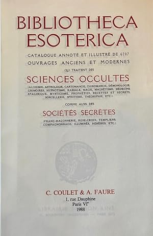 Seller image for Bibliotheca esoterica. for sale by Bonnefoi Livres Anciens