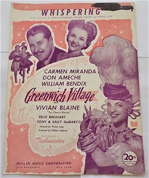 Image du vendeur pour Whispering (Sheet Music) (Cover Photographs of Carmen Miranda, Don Ameche, and Vivian Blaine From "Greenwich Village") mis en vente par Bloomsbury Books