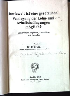 Imagen del vendedor de Inwieweit ist eine gesetzliche Festlegung der Lohn- und Arbeitsbedingungen mglich? Erfahrungen Englands, Australiens und Kanadas. a la venta por books4less (Versandantiquariat Petra Gros GmbH & Co. KG)