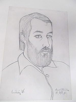 Ludwig W. - Portrait eines bärtigen Mannes: Zeichnung in Kohlestift auf Papier. Von Fiedler recht...