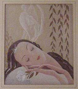 Art Deco lady sleeping, facing left.