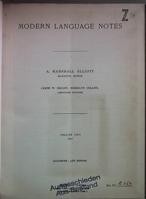 Seller image for Modern Language Notes (MLN): VOL. XXII (22) - 1907. for sale by books4less (Versandantiquariat Petra Gros GmbH & Co. KG)