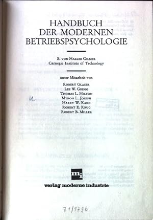 Bild des Verkufers fr Handbuch der modernen Betriebspsychologie. zum Verkauf von books4less (Versandantiquariat Petra Gros GmbH & Co. KG)