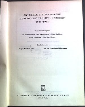Seller image for Aktuelle Bibliographie zum deutschen Steuerrecht 1930 - 1945 for sale by books4less (Versandantiquariat Petra Gros GmbH & Co. KG)