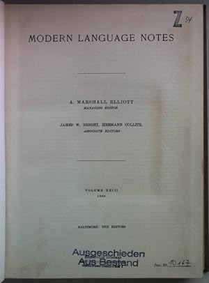 Seller image for Modern Language Notes (MLN): VOL. XXIII (23) - 1908. for sale by books4less (Versandantiquariat Petra Gros GmbH & Co. KG)