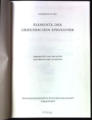 Bild des Verkufers fr Elemente der griechischen Epigraphik. Sonderausgabe. zum Verkauf von books4less (Versandantiquariat Petra Gros GmbH & Co. KG)