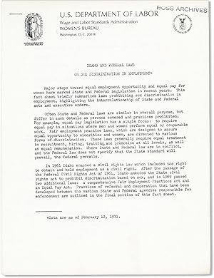 Bild des Verkufers fr [Drop title] Idaho and Federal Laws on Sex Discrimination in Employment zum Verkauf von Lorne Bair Rare Books, ABAA