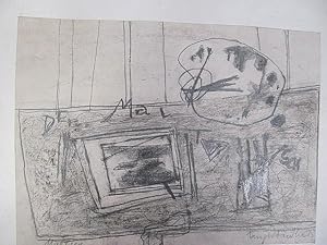 Der Maltisch: Zeichnung in Kohlestift auf dünnem Papier. Von Fiedler rechts unten mit *Arnold Fie...
