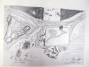 Weisses Haus am Meer. Zeichnung in Kohlestift und Bleistift auf dünnem Papier. Von Fiedler rechts...