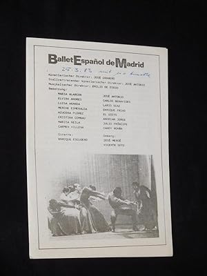 Bild des Verkufers fr Programmzettel Gastpiel Ballett Espagnol de Madrid im Metropol-Theater 1983. IMPRESSIONEN HOMMAGE A MAURICE RAVEL - EL JALEO - VARIACIONES FLAMENCAS. Knstler. Direktor: Jose Granero, musikal. Direktor: Emilio de Diego. Mit Maria Alarcon, Elvira Andres, Luisa Aranda, Merche Esmeralda, Azucenca Florez, Cristina Gombau, Marisa Neila, Carmen Villena, Jose Antonio, Carlos Benavides, Lario Diaz, Candy Roman zum Verkauf von Fast alles Theater! Antiquariat fr die darstellenden Knste