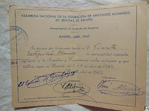 Antiguo Documento - Old Document : ASAMBLEA NACIONAL DE LA FEDERACIÓN DE ANTIGUOS ALUMNOS DE JESU...