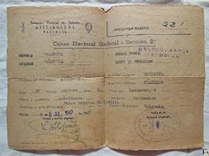 Antiguo Documento - Old Document : CENSO ELECTORAL SINDICAL