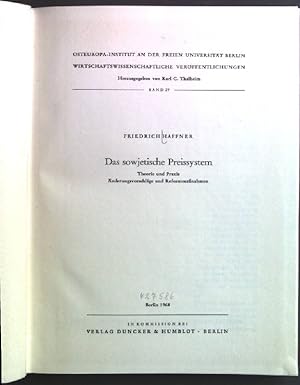 Seller image for Das sowjetische Preissystem; Theorie und Praxis nderungsvorschlge und Reformmanahmen Wirtschaftswissenschaftliche Verffentlichungen Band 29 for sale by books4less (Versandantiquariat Petra Gros GmbH & Co. KG)