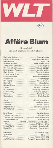 Bild des Verkufers fr Programmheft Erich Engel AFFRE BLUM Premiere 20. Februar 1981 Spielzeit 1980 / 81 zum Verkauf von Programmhefte24 Schauspiel und Musiktheater der letzten 150 Jahre