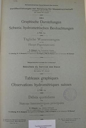 Bild des Verkufers fr Graphische Darstellungen der schweizerischen hydrometrischen Beobachtungen. Tgliche Wassermengen an den Haupt-Pegelstationen 1914. = Tableaux graphiques des observations hydromtriques suisses. Dbits quotidiens aux stations limnimtriques principales 1914. (= Verffentlichungen der Abteilung fr Wasserwirtschaft) zum Verkauf von Antiquariat Bookfarm