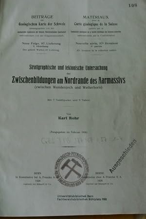 Seller image for Stratigraphische und tektonische Untersuchungen der Zwischenbildungen am Nordrande des Aarmassivs (zwischen Wendenjoch und Wetterhorn). (= Beitrge zur geologischen Karte der Schweiz, herausgegeben von der Geologischen Commission der Schweiz. Naturforsch. Gesellschaft. Neue Folge 57, des ganzen Werkes 87. Lieferung) for sale by Antiquariat Bookfarm