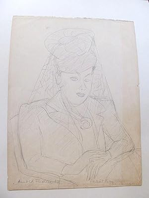 Porträt Frau Ully Strassburger. Originalzeichnung in Bleistift auf bräunlichem Papier. Von Fiedle...