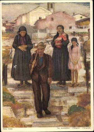 Ganzsache Künstler Ansichtskarte / Postkarte Chiesa, Pietro, Die Auswanderer, Bundesfeier 1922