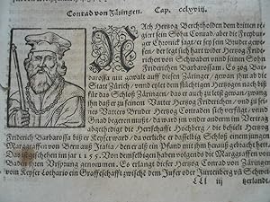 Berthold+Konrad von Zähringen, Blatt aus S.Münster, Cosmographia, 1590, Blatt: 30x20 cm., gering ...