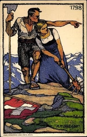Ganzsache Künstler Ansichtskarte / Postkarte Bächliger, A. M., Schweizer Bundesfeier, 1913, 1798,...