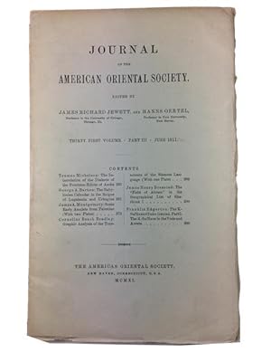 Journal of the American Oriental Society, Vol. 31, Part III (June, 1911)