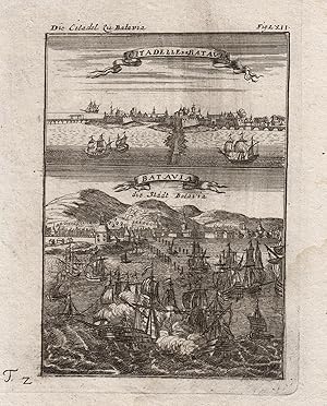 Seller image for Blick auf die Stadt "Batavia", darber Ansicht der "Citadelle de Batavia". for sale by Antiquariat Clemens Paulusch GmbH
