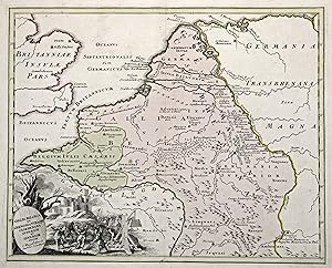 Kupferstich- Karte, b. Chr. Weigel, "Gallia Belgica et Germania utraque Cisrhenana superior et in...