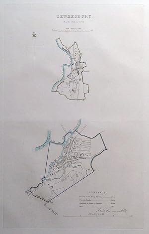 Antique Map TEWKESBURY, GLOUCESTERSHIRE, UK, Street Plan, Dawson Original 1832
