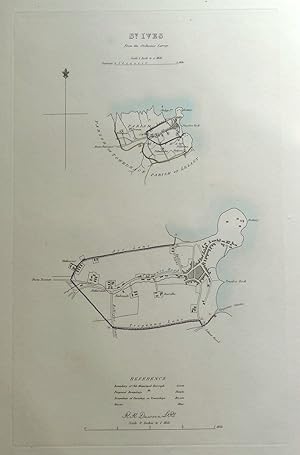 St.IVES, CORNWALL, Street Plan, Dawson Original antique hand coloured map 1832
