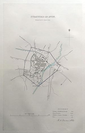 Antique Map STRATFORD UPON AVON, WARWICKSHIRE, Street Plan, Dawson Original 1832