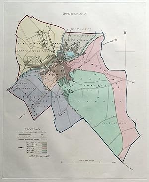 Antique Map STOCKPORT, MANCHESTER, UK, Street Plan, Dawson Original 1832