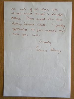 Two Sided Hand Written Letter: SEAMUS HEANEY