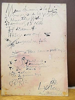 In Tusche handgeschriebene und gezeichnete Original-Menükarte *Menu chinois a la Lisa a la occasi...