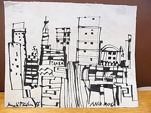 Sao Paulo. (Metro) Ana Rosa. Tuschzeichnung in schwarzer Tusche auf Büttenpapier. Links unten mit...