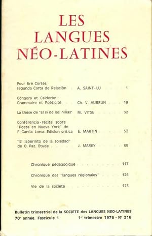 Les langues néo-latines n°216 70e année fascicule 1 - Collectif