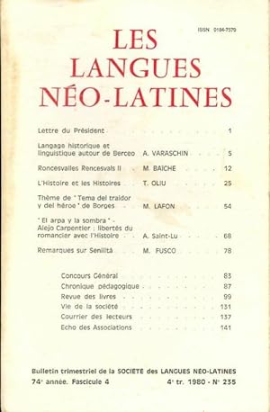 Les langues néo-latines n°235 74e année fascicule 4 - Collectif