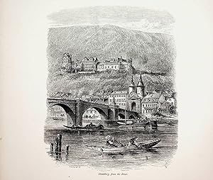 HEIDELBERG, Alte Brücke, Altstadt mit Schloß, Ansicht ca. 1875