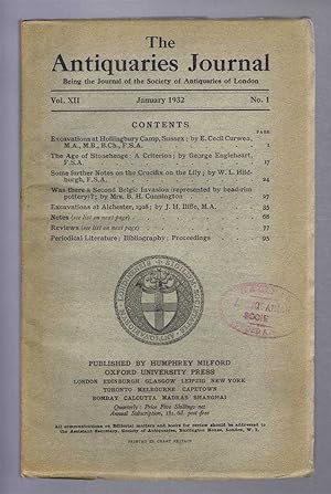 Seller image for The Antiquaries Journal, Being the Journal of the Society of Antiquaries of London, Vol XII, No. 1, January 1932 for sale by Bailgate Books Ltd