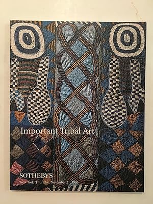 Imagen del vendedor de Sotheby's New York. 1996,11,21 Important tribal art : Sale 6920 ; Thursday, November 21, 1996. a la venta por Joseph Burridge Books