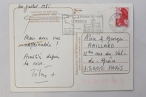 Carte postale autographe signée adressée à Georges Raillard