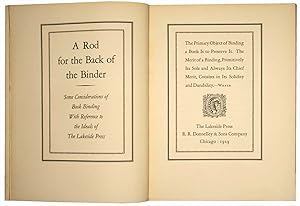 Image du vendeur pour A Rod for the Back of the Binder. Some considerations of Book Binding With reference to the ideals of the Lakeside Press. (Treatise on book binding). mis en vente par Harteveld Rare Books Ltd.