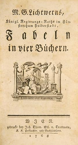 Bild des Verkufers fr M. G. Lichtwerns, Fabeln in vier Bchern. zum Verkauf von Harteveld Rare Books Ltd.