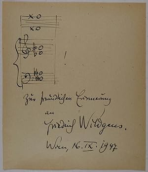 Komponist (1913-1965). Albumblatt mit eigenh. Notenzitat, Widmung "Zur freundlichen Erinnerung" u...