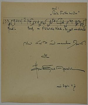 Komponist (1901-1972). Albumblatt mit eigenh. Notenzitat mit Text "Horch! Horch, es Flötet die Na...