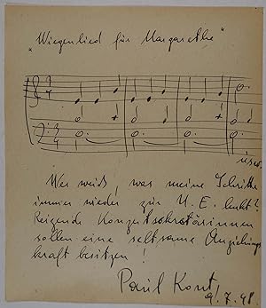 Komponist (1920-2000). Albumblatt mit eigenh. Notenzitat aus "Wiegenlied für Margarethe" sowie me...