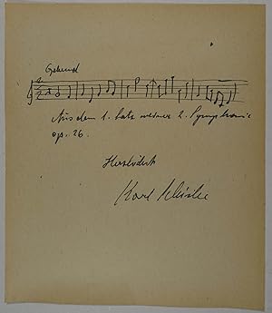 Komponist (1916-1969). Albumblatt mit eigenh. Notenzitat "Aus dem 1. Satz meiner 2. Symphonie op....