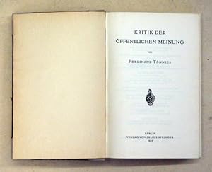 Seller image for Kritik der ffentlichen Meinung. for sale by antiquariat peter petrej - Bibliopolium AG
