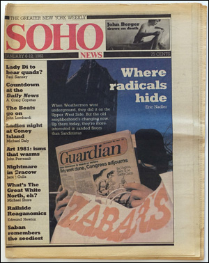 Image du vendeur pour SoHo News, Vol. 9, No. 13 (January 6-12, 1982) mis en vente par Specific Object / David Platzker