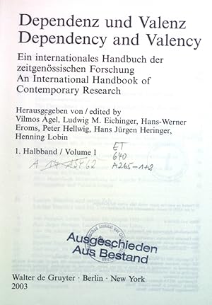 Bild des Verkufers fr Dependenz und Valenz: Ein internationales Handbuch der zeitgenssischen Forschung. Handbcher zur Sprach- und Kommunikationswissenschaft, Band 25.1 zum Verkauf von books4less (Versandantiquariat Petra Gros GmbH & Co. KG)