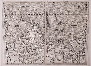 Bild des Verkufers fr Seconda tavola.[Venice], Ferrando Bertelli, 1565 [printed ca. 1570]. Engraved map of the Indian Ocean, Indian subcontinent and most of the Gulf region (28 x 39 cm; margins extended to 50 x 66.5 cm), at a scale of about 1:13,500,000 with north at the foot, with 3 sea monsters, a spouting whale and 3 ships in the ocean; and on the land elephants, lions and 2 people on horseback carrying spears. Although printed from a single copper plate, the present map image is divided into two parts, with a 7 mm gap between the right and left halves, so that nothing would be lost if the map were bound as a double-page plate. zum Verkauf von ASHER Rare Books